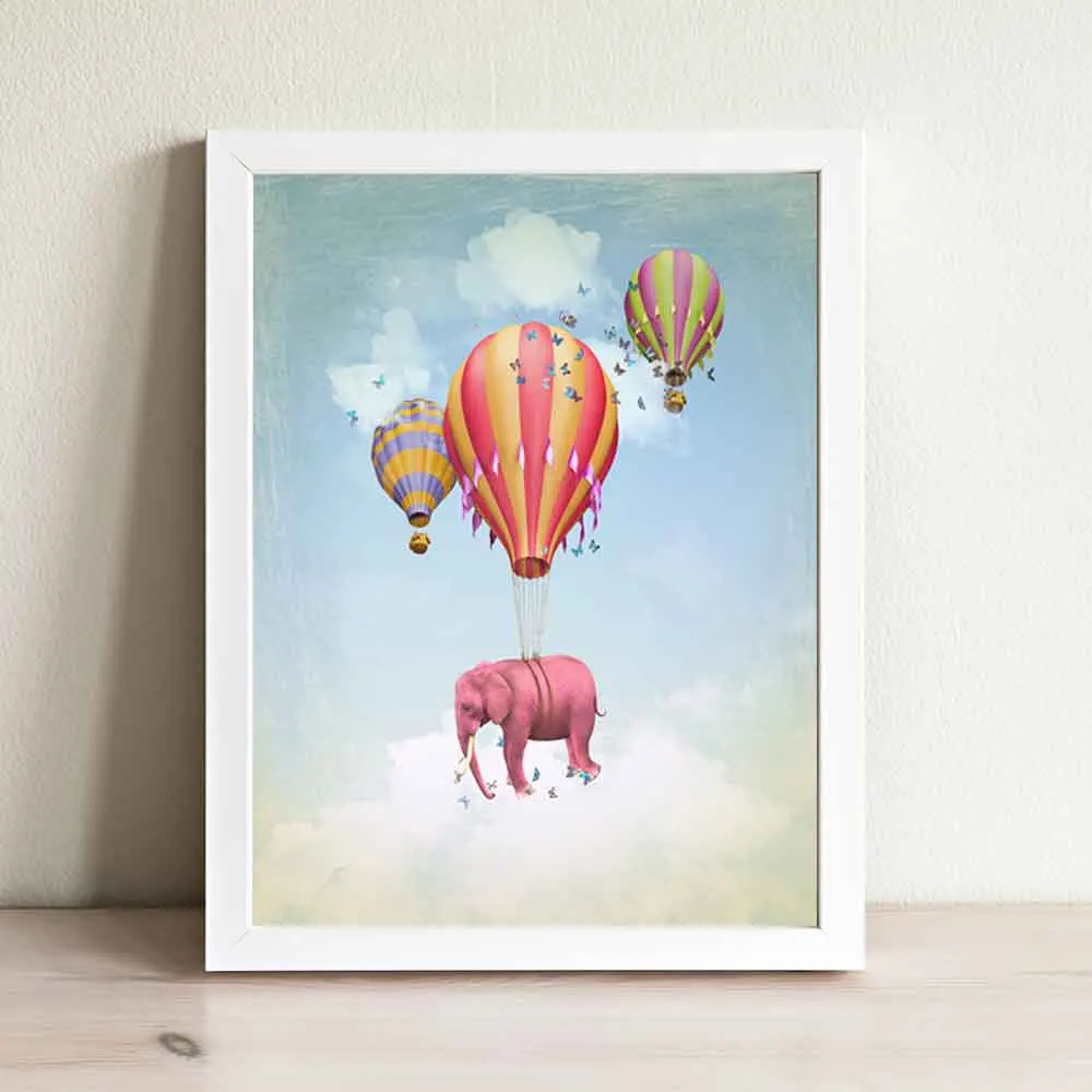 Allenjoy Детские плакаты Красочные Слон шары бабочки небо Холст Картина Смешные