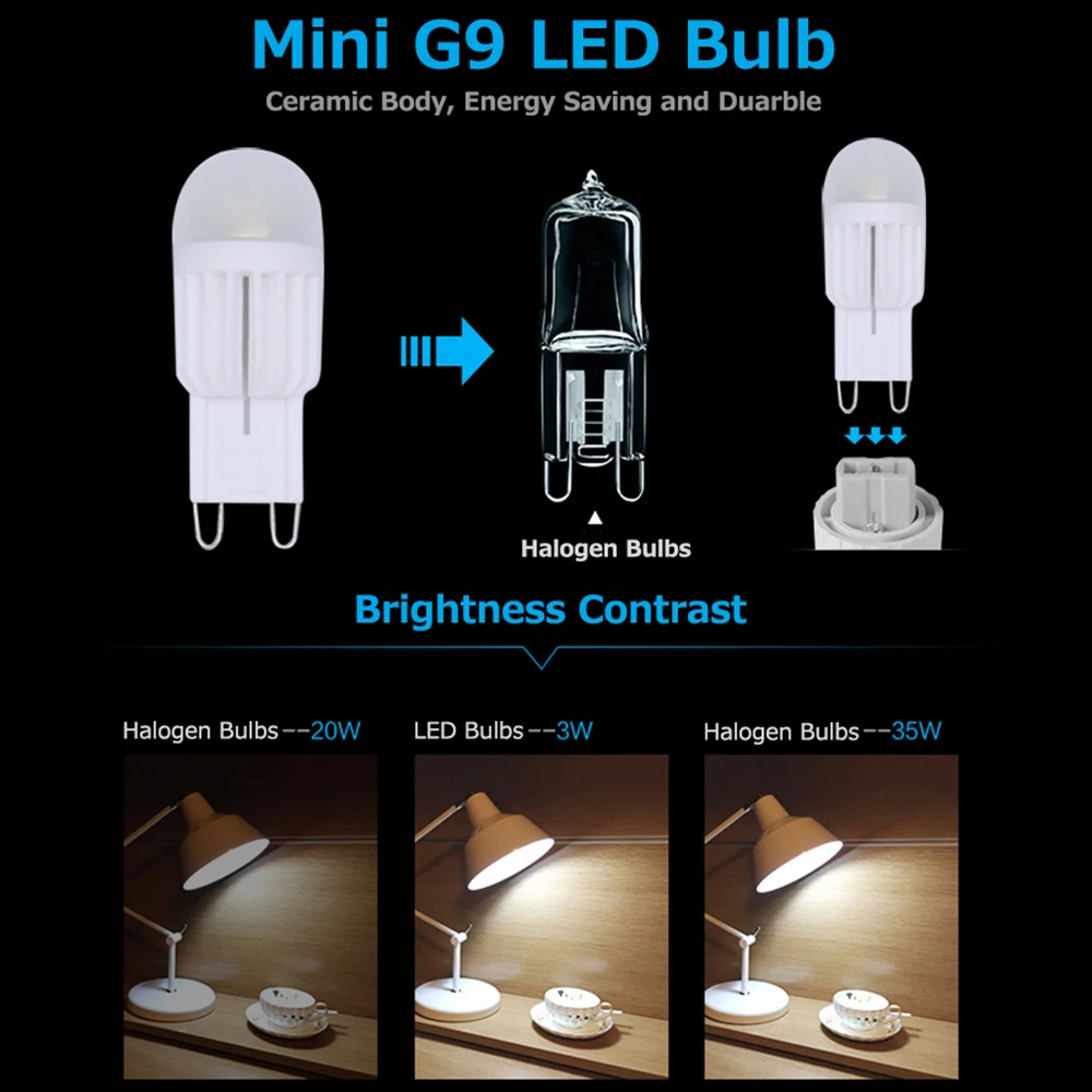 220V 3W мини G9 Керамика теплоотвод светодиодный лампы высокой Мощность