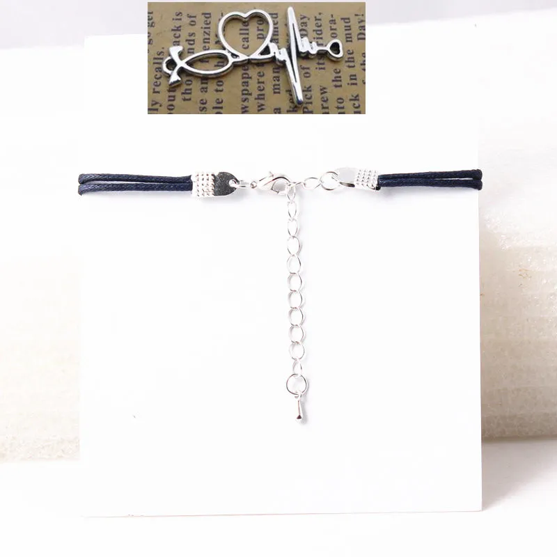 Rope same as pic Волна сердце браслет романтическая кардиограмма любви браслет с сердцебиением красный шнур Wish Card женские ювелирные изделия - Окраска металла: Rope same as pic