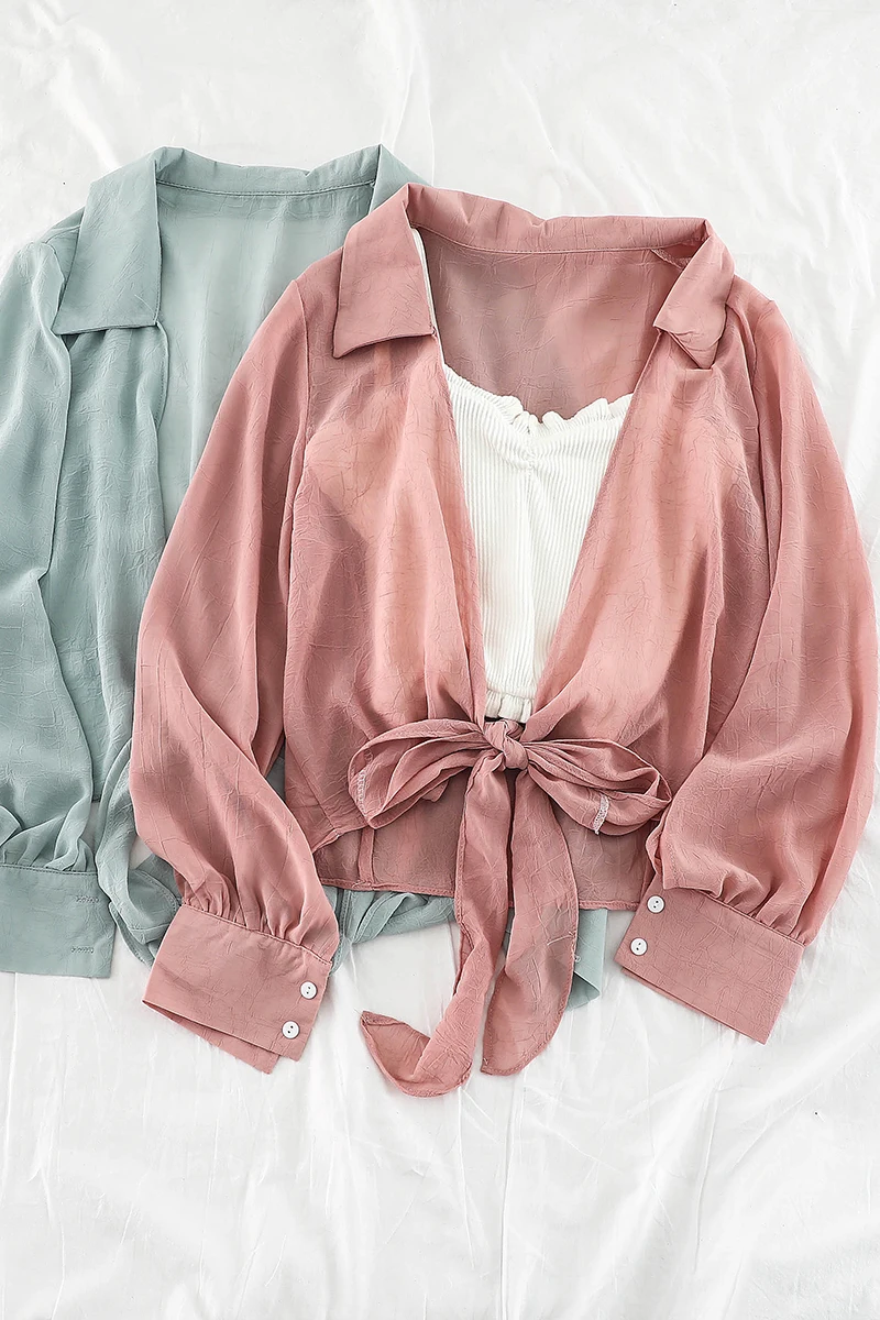 2019 Новая модная женская блуза рубашка свободный тонкий однотонный на брительках