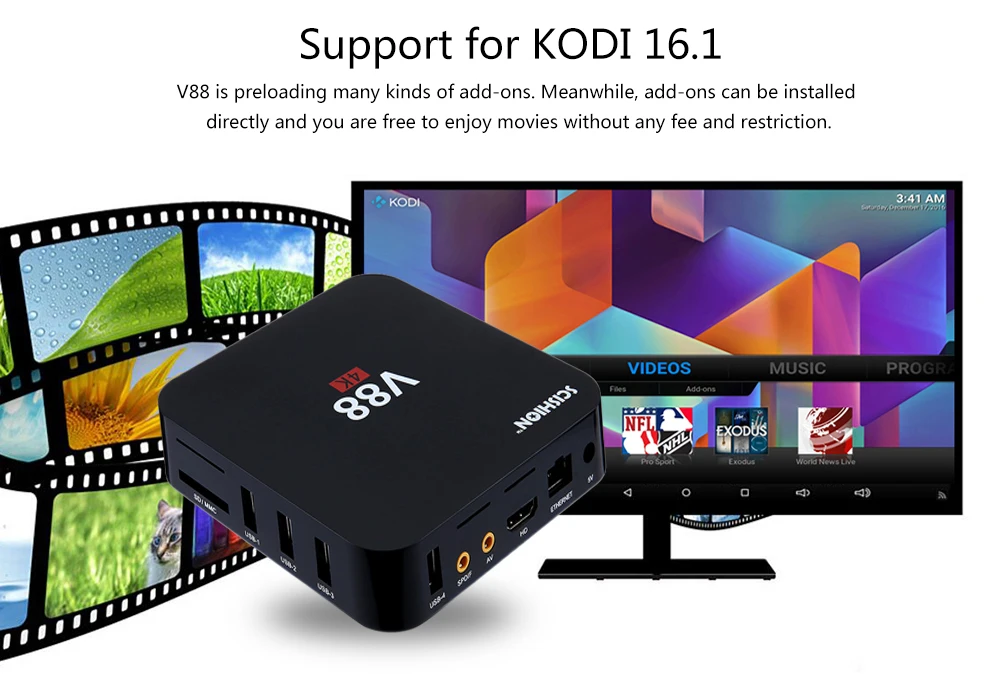 ТВ-приставка SCISHION V88 Rockchip 3229 Четырехъядерный 4K H.265 1 ГБ DDR3 ram 8 ГБ eMMC rom мини-ПК Android телеприставка