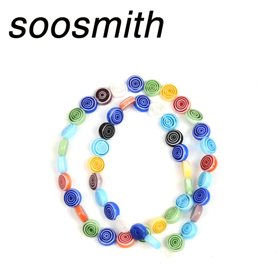 Natural Multicolor Flat Round Lampwork Needlework Glass Beads Spacer For Jewelry Making Handmade Diy Bracelet Necklace soosmith | Украшения