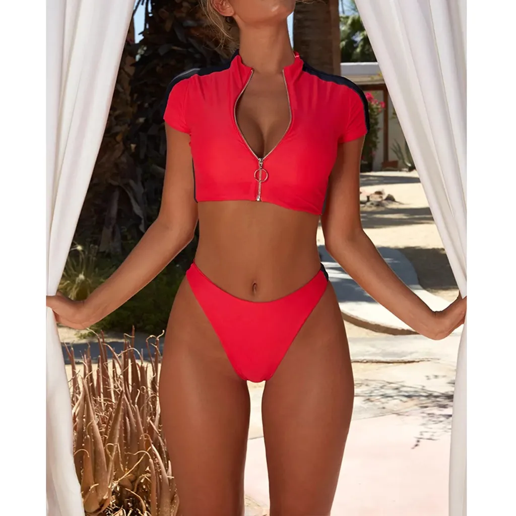 2019 Sport Beachwear Set Swimwear Sexy Bikini Swimsuit Women Bathing Zipper Tassel |