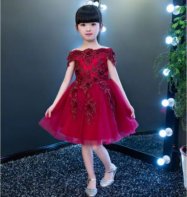 New Girls Shoulderless Red Lace Appliques Dress Pageant Wedding Party Formal Occassion Bridesmaid Tulle | Детская одежда и обувь