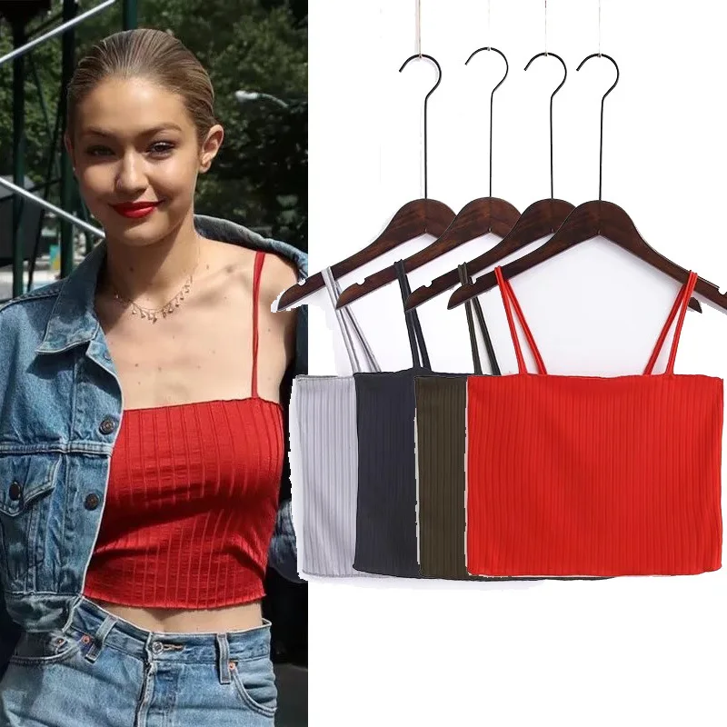 2019 new women stretch skinny camisole cotton crop top sexy fitness halter straps sleeveless shirt female short tank tops summer | Женская