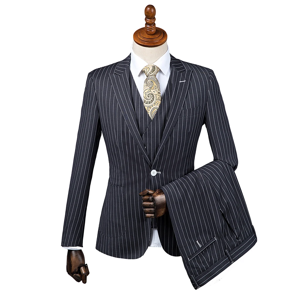 OSCN7 2019 заостренный лацкан в полоску Костюмы Под заказ Для мужчин Slim Fit Свадебная