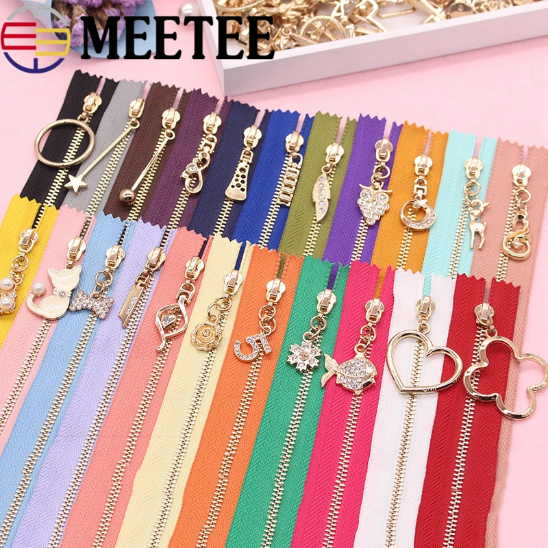 Металлический слайдер Meetee 2 шт. 3 # закрывающийся 35/40/50 см на молнии с жемчугом