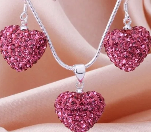 Бесплатная доставка новое поступление модное ожерелье с розовым сердцем набор