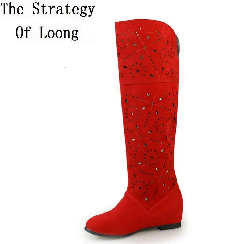 Модные высокие сапоги выше колена с вырезами женские новые весенние летние