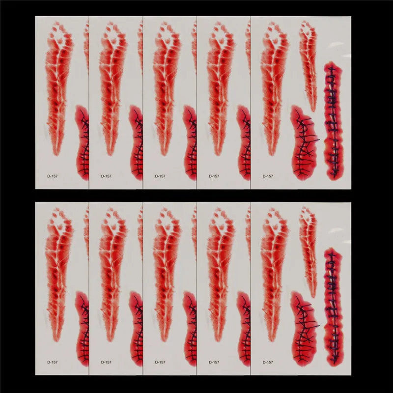 2017 A # Хэллоуин тату Съемный 3D страшный зомби Костюм Макияж травма крови | Красота