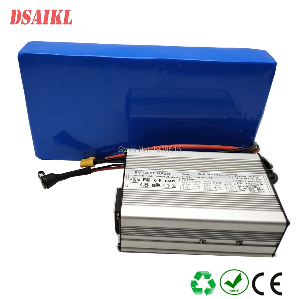 12S 18650 44,4 вольт электрический скейтборд 44,4 V 10.4Ah 11.6Ah 12Ah 14Ah Аккумулятор для электровелосипеда с зарядным устройством 50,4 V 2A