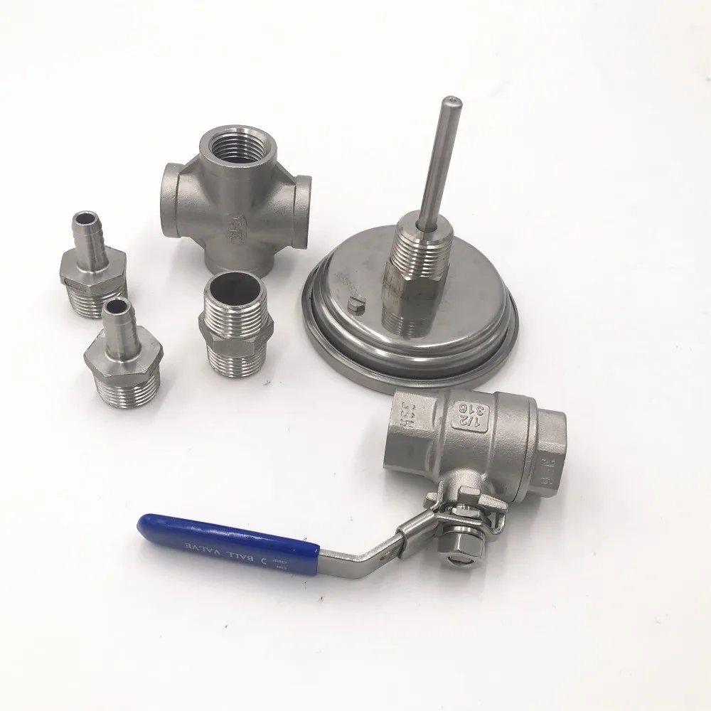 Комплект линейного термометра и шарового клапана для домашнего пивоварения