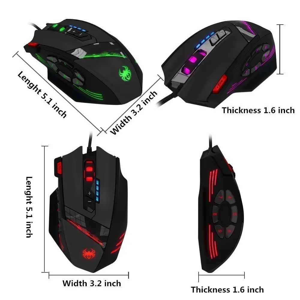 Проводная игровая мышь ZELOTES C12 4000DPI 12 кнопок светодиодный оптическая
