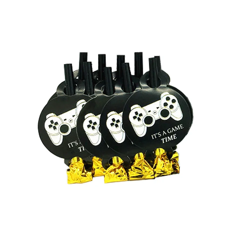 blowout 16pcs Вечерние одноразовые тарелки с изображением черной игровой тематики на день рождения, Бумажные Соломенные вечерние столовые приборы на 16 человек - Цвет: blowout 16pcs
