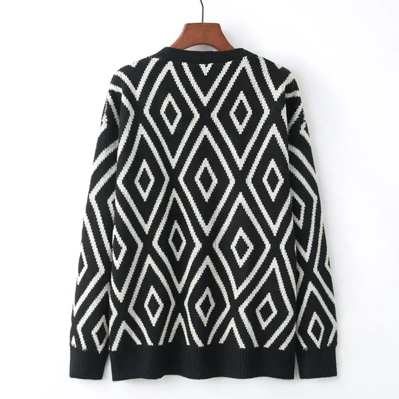 2018 Womens Casual Cardigans Single Breasted Autumn Winter Sweater Back Argyle Knit Coat Casaco Feminino Cardigan MC123 |