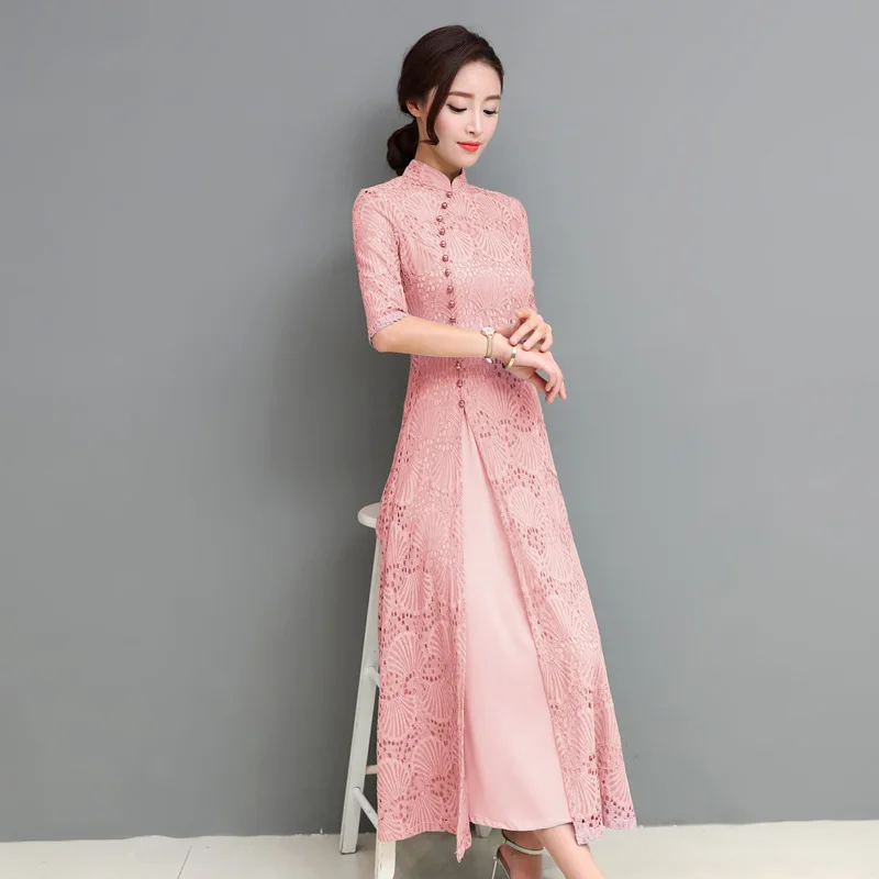 Длинное кружевное платье qipao достойная атмосфера для девочек китайский стиль