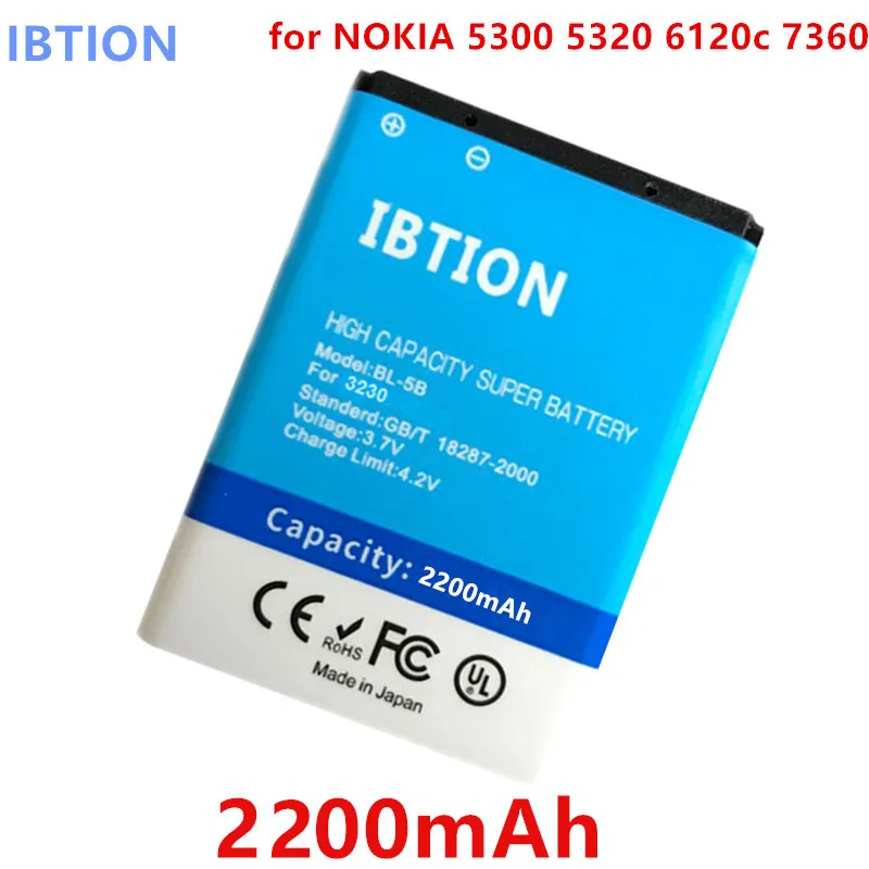 IBTION 2200 mAh BL-5B BL 5B аккумулятор высокой емкости для мобильных телефонов Nokia 3