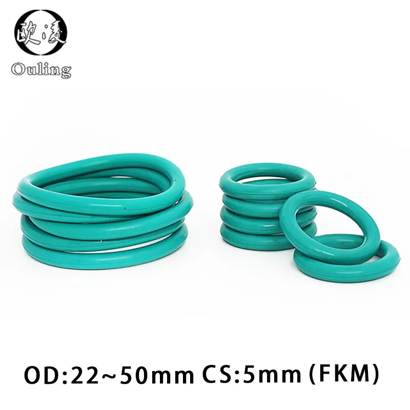 5 шт./лот резиновые кольца Green FKM уплотнительное кольцо CS5mm OD22/25/28/30/32/35/38/40/42/45/48/50 мм