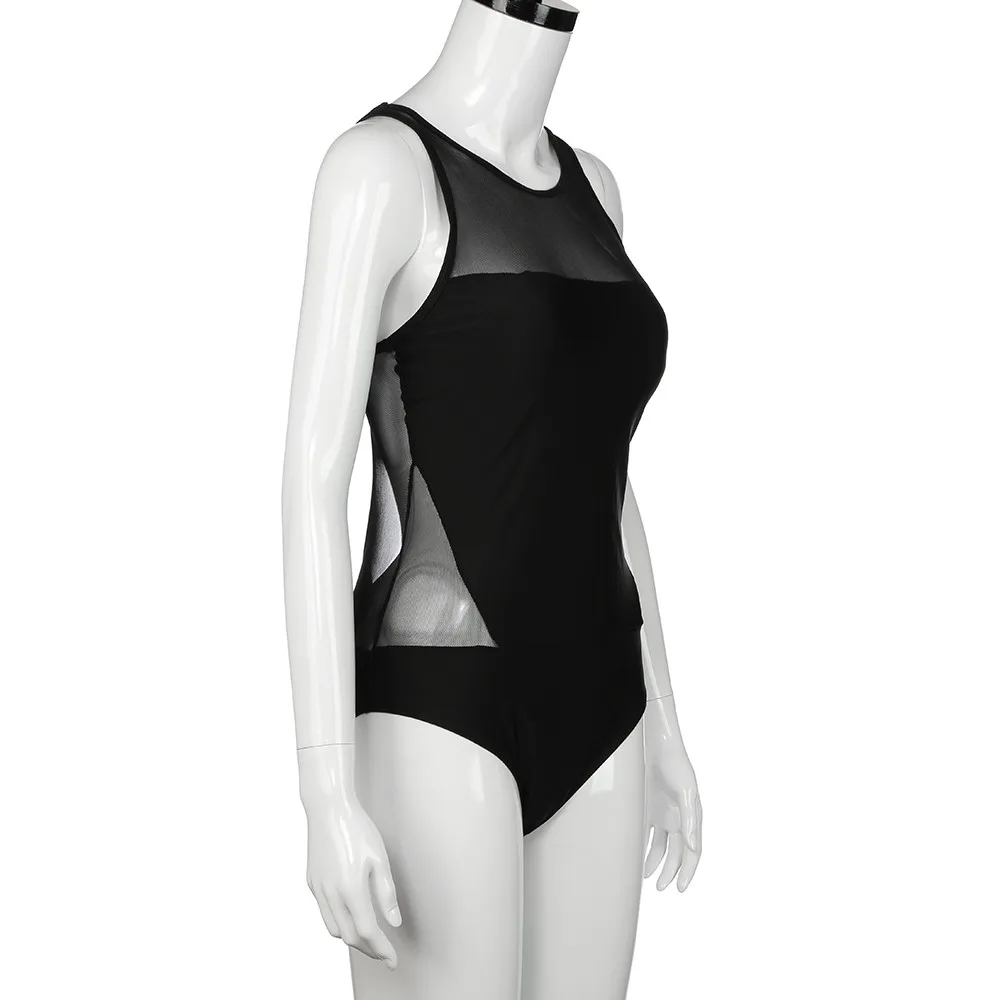 bikini 2018 Women Swimwear Black Sexy Gauze Backless Elastic Beachwear one piece swimsuit high waist for female A1 | Спорт и