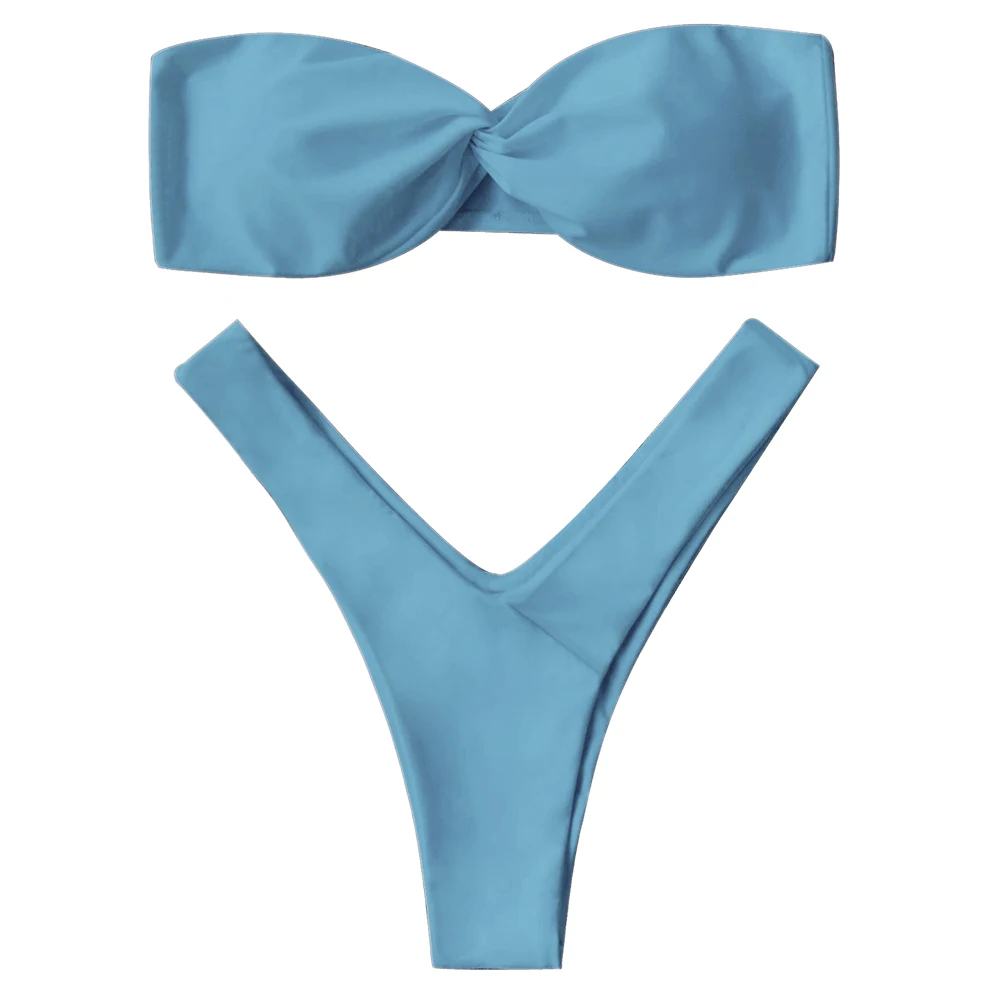 Light Blue ZAFUL, сексуальный купальник, бандо, твист, перед, стринги, комплект бикини, купальные костюмы, без косточек, мягкий женский купальник, пляжные костюмы, 6 цветов - Цвет: Light Blue