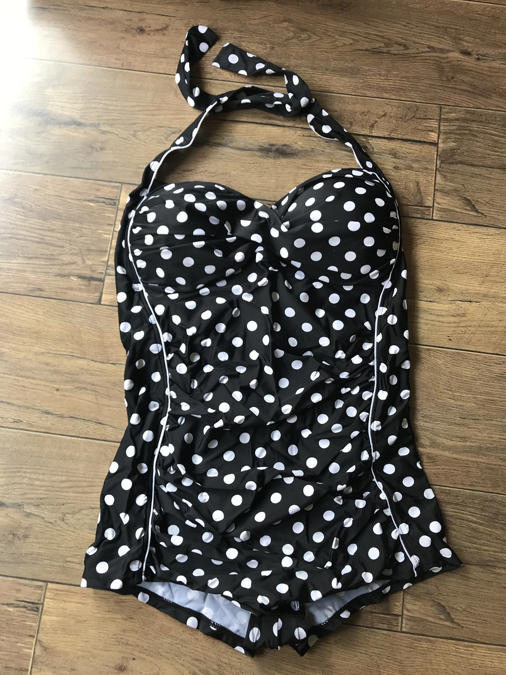 Huibu женский слитный купальник в горошек с воротником хомутиком винтажный