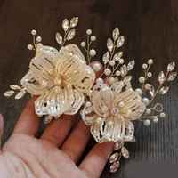 side flower hair ornaments pure handmade pearl beads women barrettes bride hair jewelry wedding