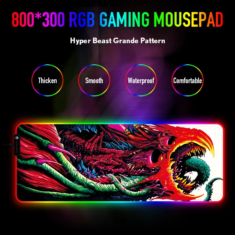 80x30 см XL игровой коврик для мыши большой USB RGB с подсветкой геймер cs go большое