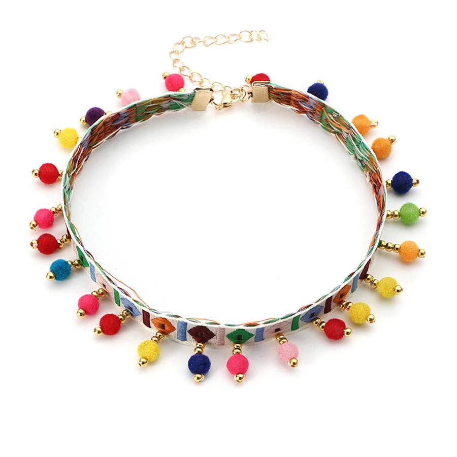 В богемном стиле короткая цепочка колье ожерелье для женщин аксессуары вышитым