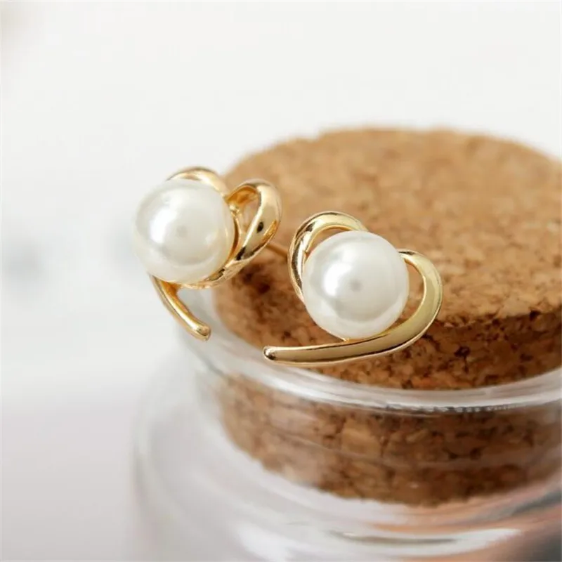 Женские жемчужные серьги гвоздики в форме сердца винтажные массивные этнические