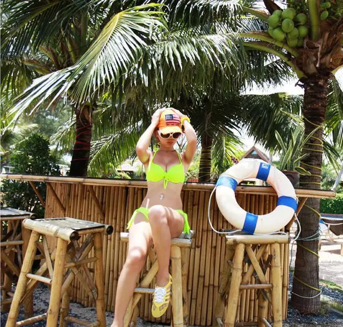 Hot Ladies Bright Fluorescence Color Sexy Bowtie Bikini Sets Halter Push Up Underwire Bra Side Tie Bottom Swimwear Free Shipping |