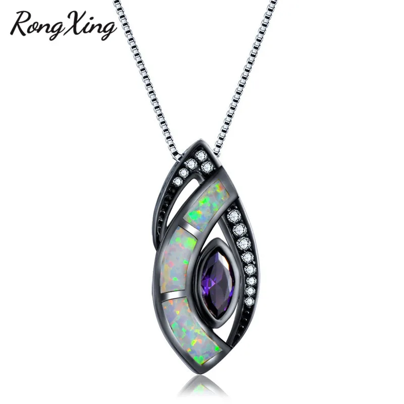 Подвеска RongXing с белым/синим огненным опалом и конским глазом ожерелья для женщин