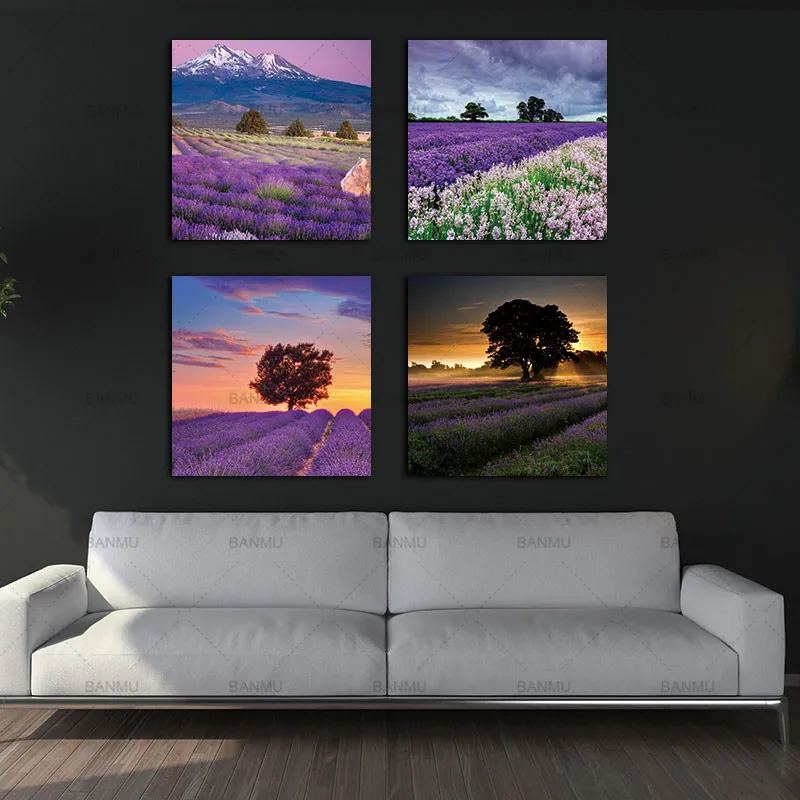 4 шт. настенные картины с изображением лаванды|art print|landscape paintingpainting canvas |
