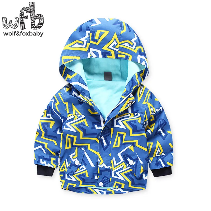 

Retail 3-10 years children coats Windproof printing geometric fashion kids spring autumn fall