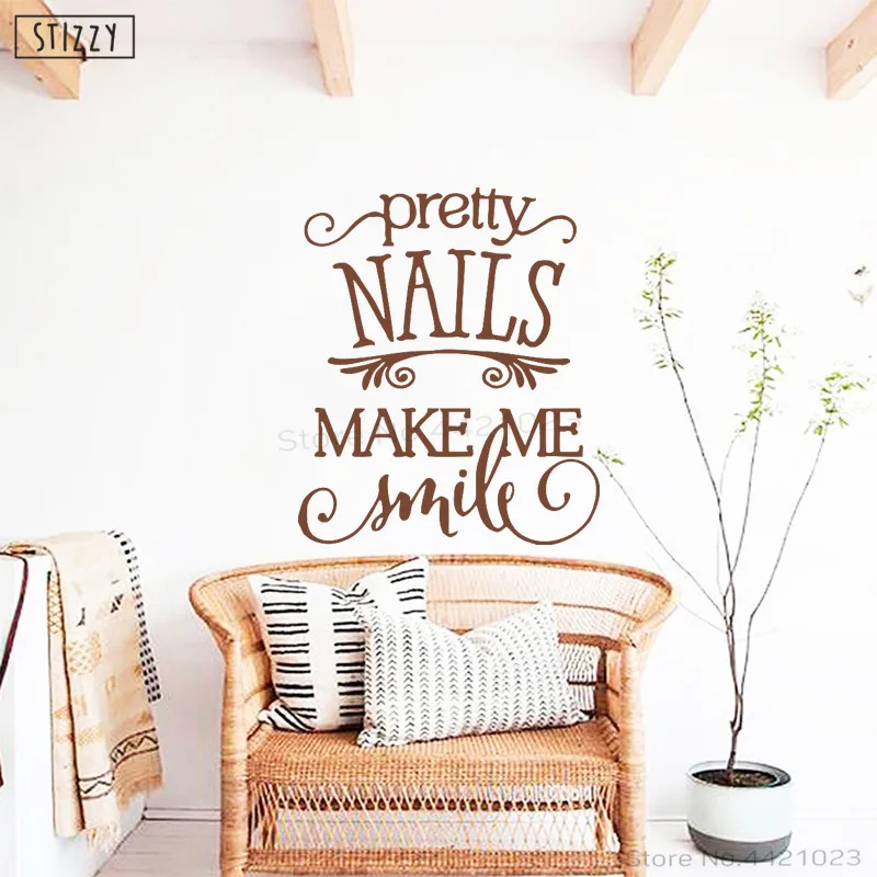 L824 Brown Настенная Наклейка stizzy Girls Nail beauty Salon виниловые наклейки на стену цитаты красивые ногти Make Me Smile Window Art Фреска плакат DIY B911 - Цвет: L824 Brown