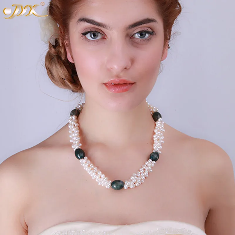 

JYX классическое жемчужное ожерелье из трех нитей 5-6 мм натуральный белый пресноводный жемчуг и темно-зеленый агат чокер 20 дюймов для женщин