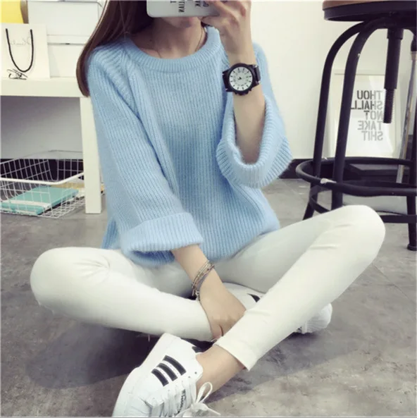 Новинка 2017 женский свитер на осень и зиму свободный однотонный большой женские