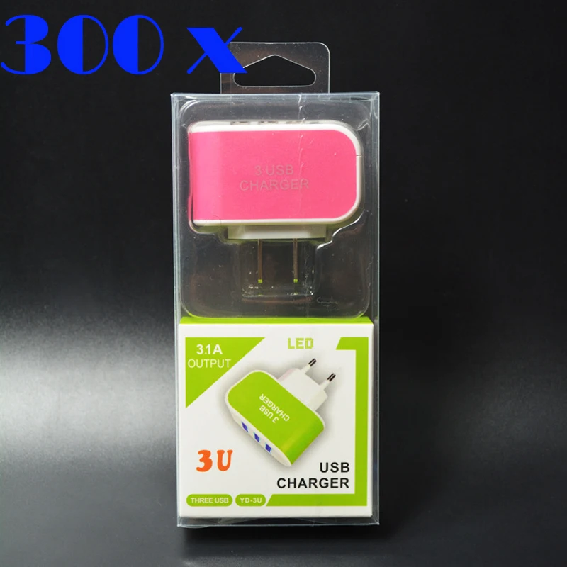 100 PCS 3 USB мобильного Зарядное устройство 3.1A ЕС США светодиодные стены дома S AC Plug