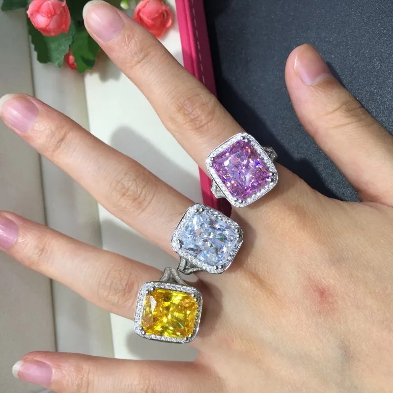 2017 Новые кольца для женщин с драгоценными камнями трех цветов для свадебных церемоний Ювелирные изделия Кольца подушечной огранки 10 карат 5A Cz Золото с наполнением белого золота Помолвочное кольцо на торжество.