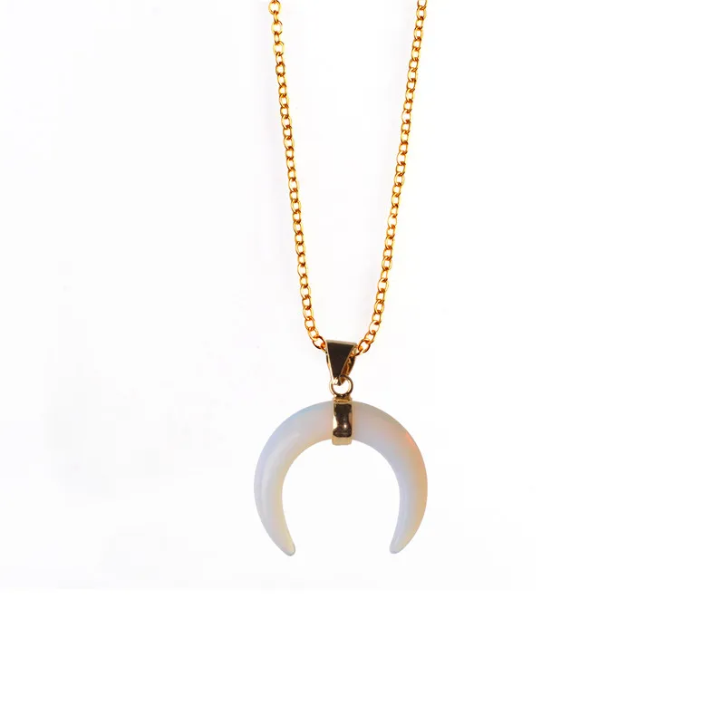 

Reiki healing Fashion Jewelry Crescent Moon Opal Necklace Quartz Black Onyx spectrolite lapis lazuli Horn Pendant Necklaces Lol