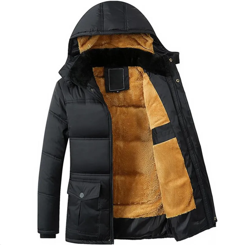 Новая зимняя мужская куртка утепленный черный бархатный пуховик с капюшоном