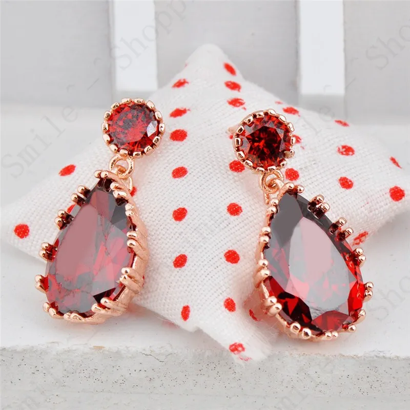 Ослепительные Красочные камни для женщин цвета шампанского CZ красные ювелирные