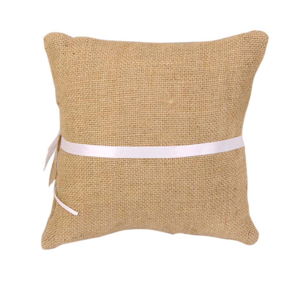 

Hessian Lace Wedding Rings Pillow Bow Rings Display Bearer For Wedding Decor