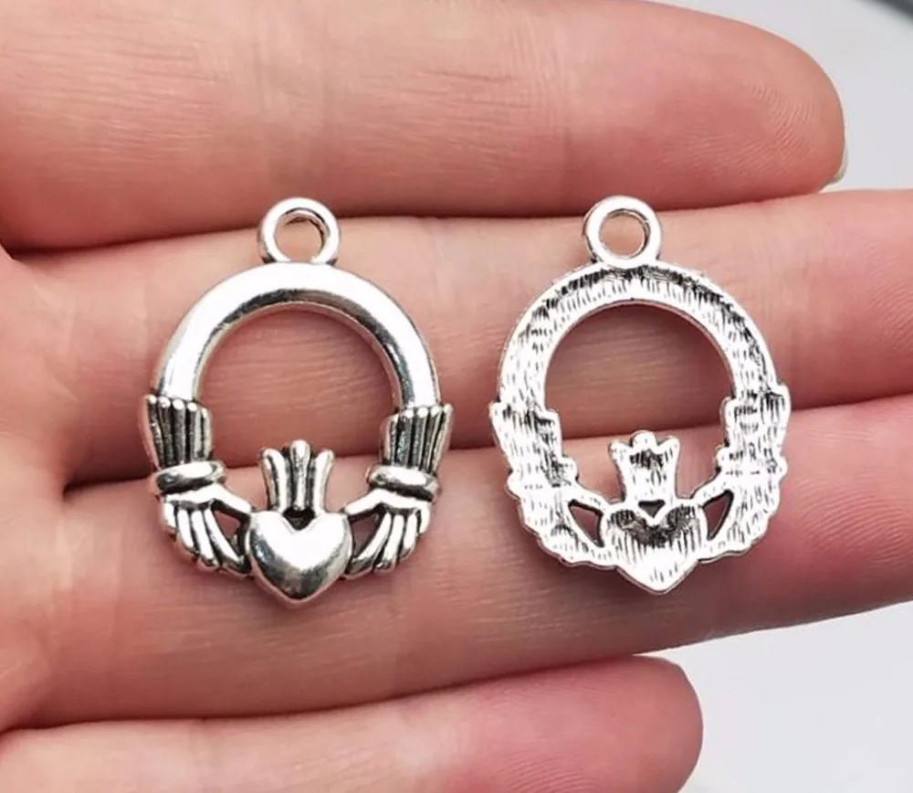 10 шт./лот-29x22 мм посеребренные кольца-подвески Claddagh в античном стиле товары для