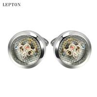 lepton exquisite tourbillon movement cufflinks for mens wedding groom watch steampunk gear mechanism cuff links relojes gemelos