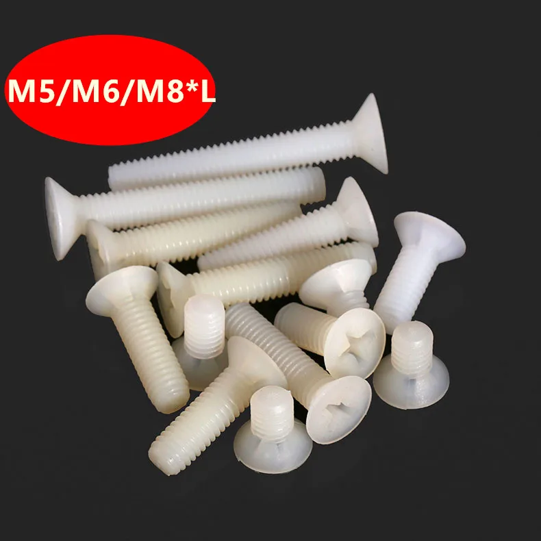 

50pcs M5 M6 M8 Plastic Nylon Flat Head Screw Phillips Countersunk Socket Screws Bolts Length 8/10/15/20/25/30/35/40mm