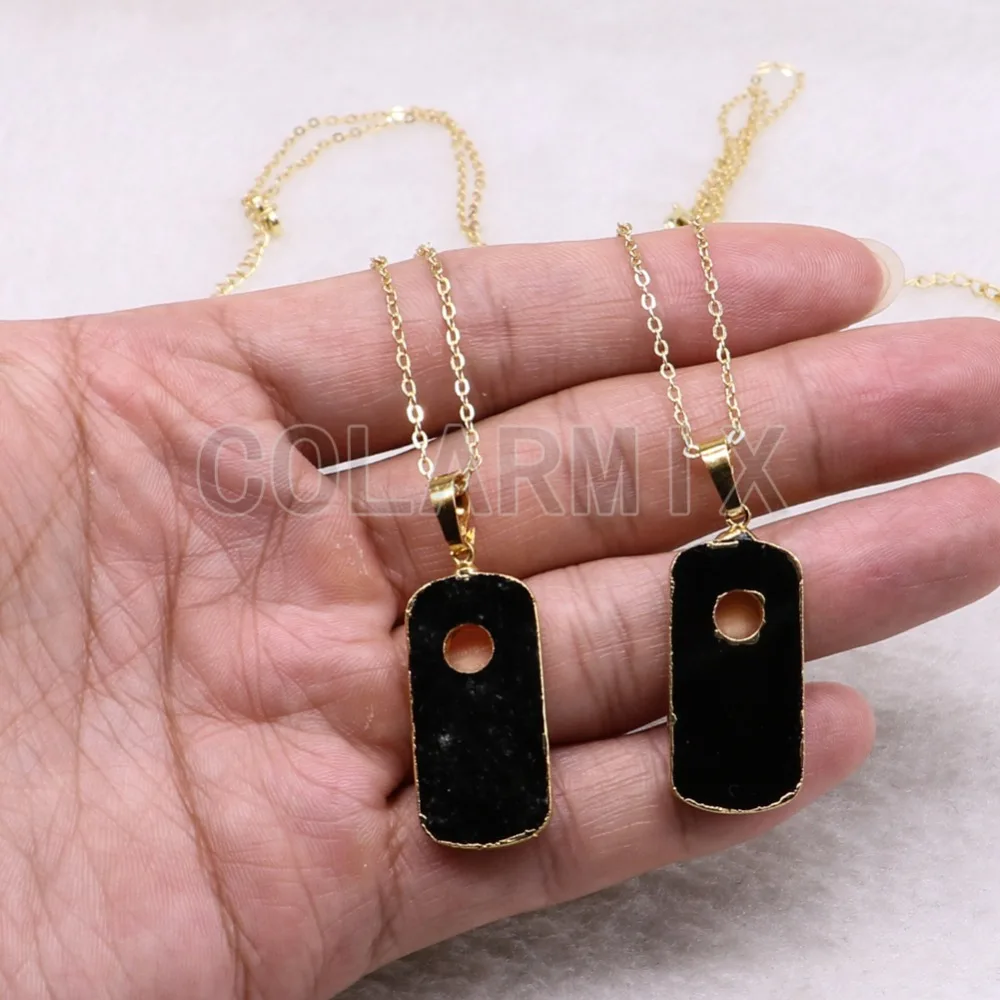 High quality Obsidian stone pendant necklace natural rectangle wholesale jewelry gift for lady3618 | Украшения и аксессуары