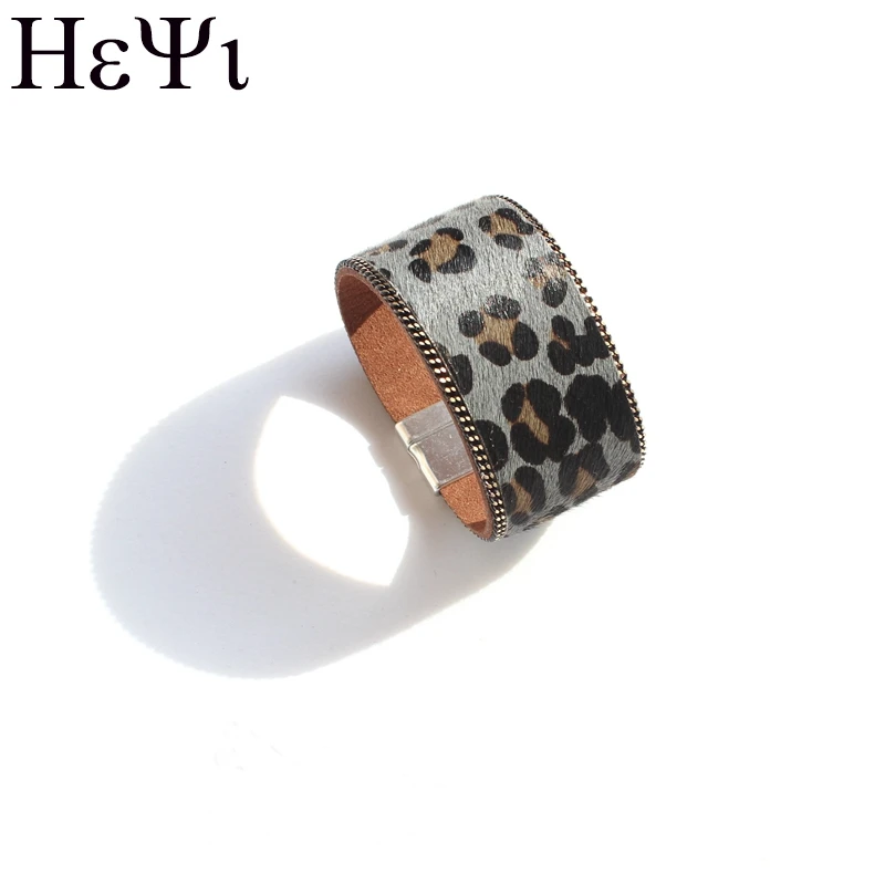 Ширина 3,2 см и 3,8 см, дизайн, конский волос, Корея, бархат, кожа, магнитная пряжка, браслет, Леопардовый узор, женский модный браслет