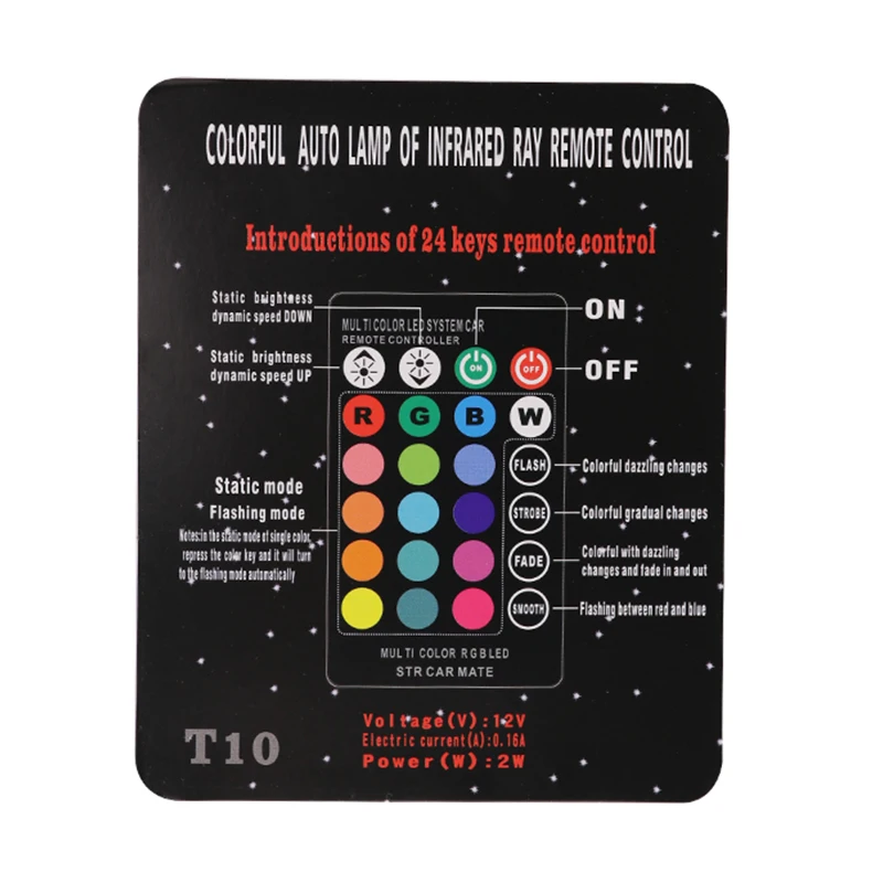 CROSSTIGER светодиодный T10 W5W 194 168 ламп 5050 6 Smd RGB с пультом дистанционного управления