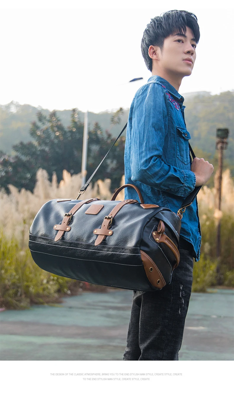 Ретро сумка для путешествий из искусственной кожи, мужская сумка для переноски, большие сумки, вещевой мешок, водонепроницаемый черный мешок, дорожные сумки на выходные, сумка для багажа на ночь