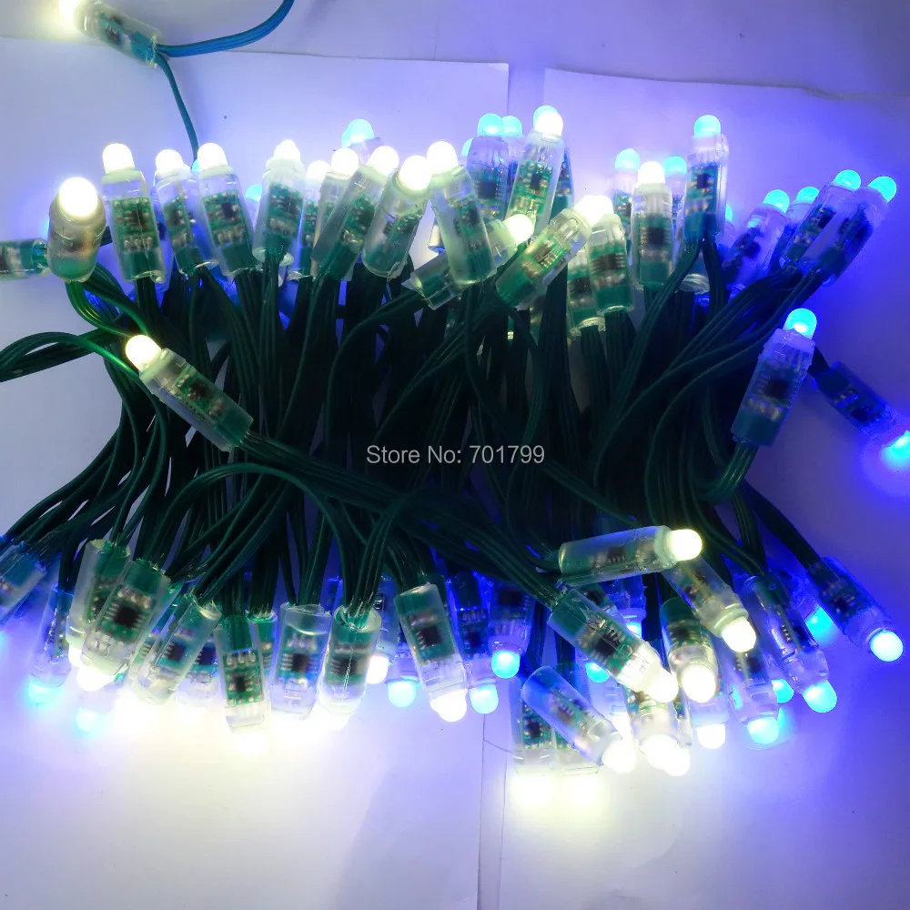 100 шт. DC12V адресуемых 12 мм WS2811 led smart pixel узел с Зеленая проволока (20AWG) IP68 Номинальная